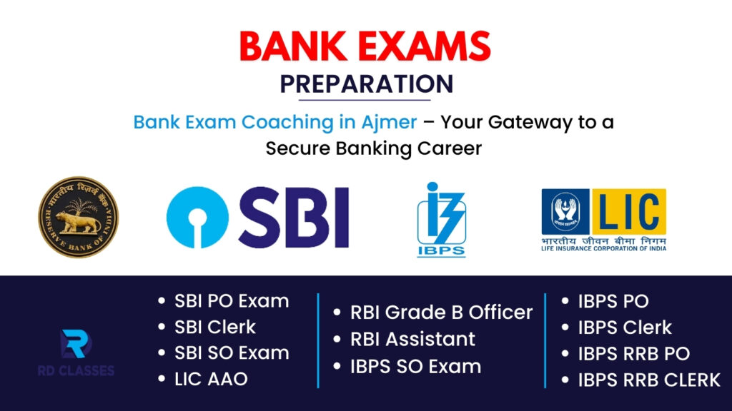 Are you preparing for Bank PO, Clerk, or SO exams and searching for the best bank exam coaching in Ajmer? Your search ends here! RD Classes, Ajmer’s most trusted coaching institute, brings expert guidance, high-quality study material, and dedicated support to help you crack competitive bank exams like SBI PO, IBPS Clerk, IBPS PO, RBI Assistant, and LIC AAO with confidence. ✅ Why Choose RD Classes for Bank Exam Preparation in Ajmer? 1. Expert Faculty with Banking Experience Our team of mentors includes banking professionals and experienced educators who understand exam patterns, strategies, and time management techniques. 2. Offline & Online Coaching Available Choose from flexible offline classes at our LIC Colony center in Ajmer or learn from the comfort of your home with our online live classes. 3. Free Demo Class Not sure about joining? Attend a Free Demo Class to experience the quality of our teaching and interact with faculty. 4. Regular Mock Tests & Doubt Sessions We conduct weekly mock tests, speed tests, and sectional quizzes designed as per the latest bank exam pattern (IBPS, SBI, RBI, LIC). 5. Updated Study Material & PDFs Access updated PDFs, books, and online test series prepared in collaboration with Adda247—India’s trusted bank exam platform. 💼 Courses Offered for Bank Exam Coaching: SBI PO Coaching in Ajmer IBPS Clerk & PO Coaching RBI Grade B & Assistant Coaching LIC AAO Coaching SBI SO & IBPS SO Coaching IBPS RRB PO & Clerk Coaching 📍 Location: RD CLASSES, LIC Colony, Near Hotel Mansingh, Ajmer, Rajasthan 📞 Call Now for Admission or Free Demo Class: +91 8005678034, +91 6376629525